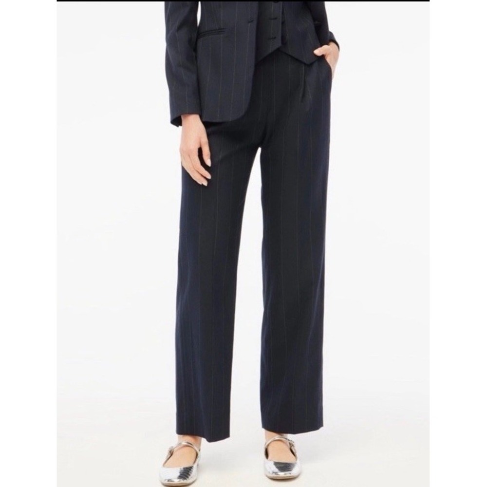 J.Crew Women's 20 Relaxed Fit Pleated Wide Leg Trousers Navy Pinstripe Office‎
